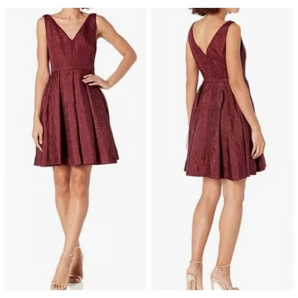 Anthropologie Erin Fetherston Dress Coco Jacquard Maroon Crimson Red Sz 4